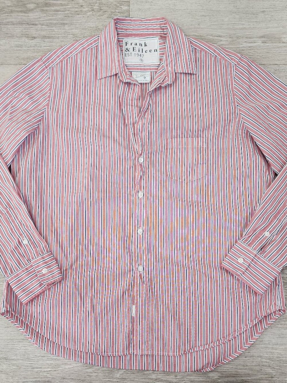 Frank & Eileen Button Down Long Sleeve Shirt Red Stripe Women's S Eileen Casual